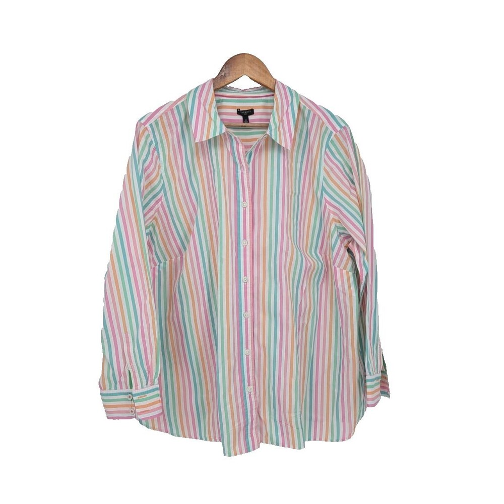 Talbots top long sleeve classic shirt button down 2x plus multicolor stripes